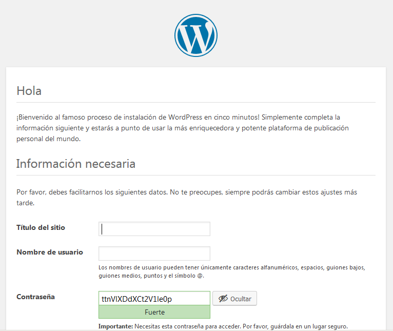 wordpress nombre del sitio y usuario