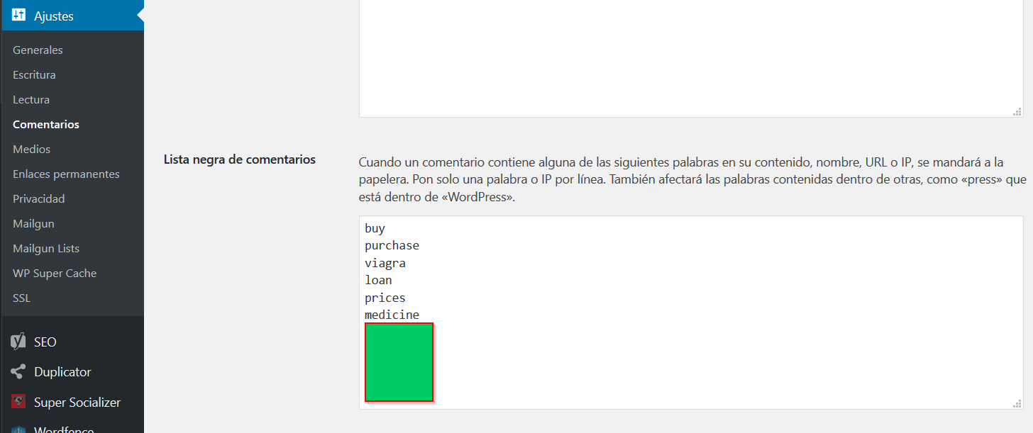 lista negra wordpress