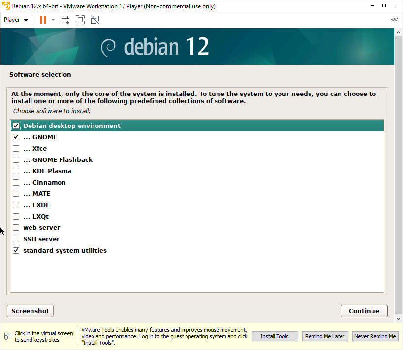 Debian software selection installation